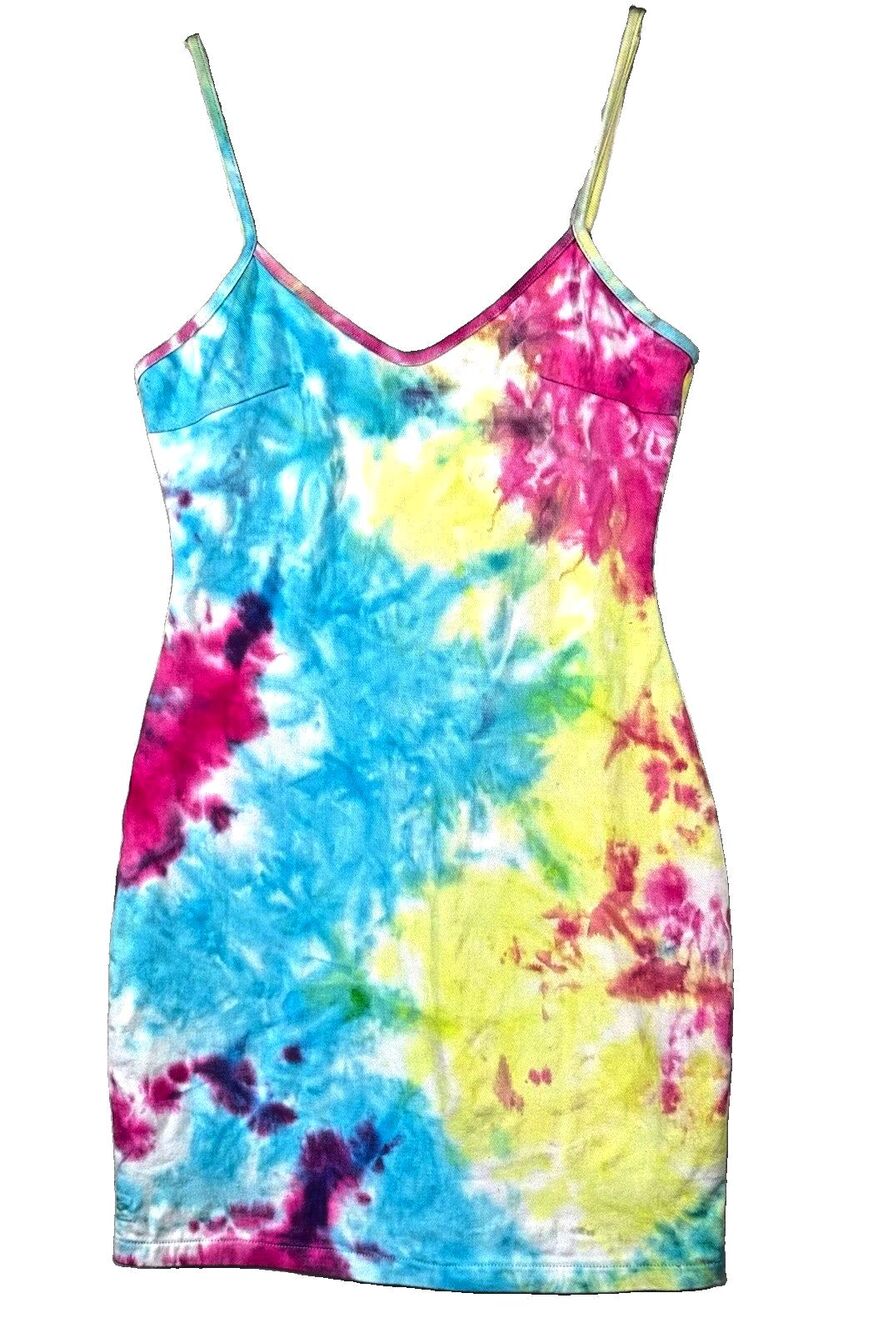 Women’s Tie Dye Mini Dress Small Bodycon Spaghetti Strap Back Zip Aria Clothing
